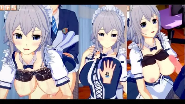 Eroge Koikatsu! ] Touhou Project Jurokuya Sakuya's boobs rubbed and Nio standing handjob fellatio sex after being served! Big breasts anime [hentai game
