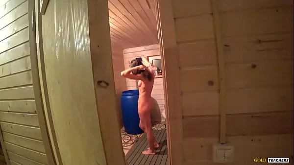 Katso Met my beautiful skinny stepsister in the russian sauna and could not resist, spank her, give cock to suck and fuck on table energiaelokuvia