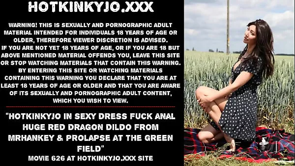 Watch Hotkinkyjo in sexy dress fuck anal huge red dragon dildo from mrhankey & prolapse at the green field energy Movies